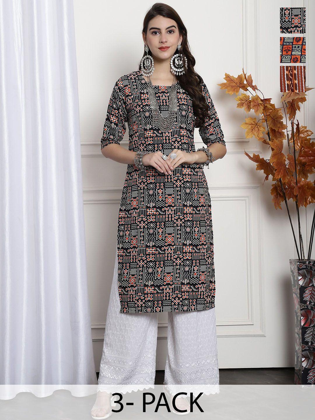 7threads selection of 3 printed round neck kurtas