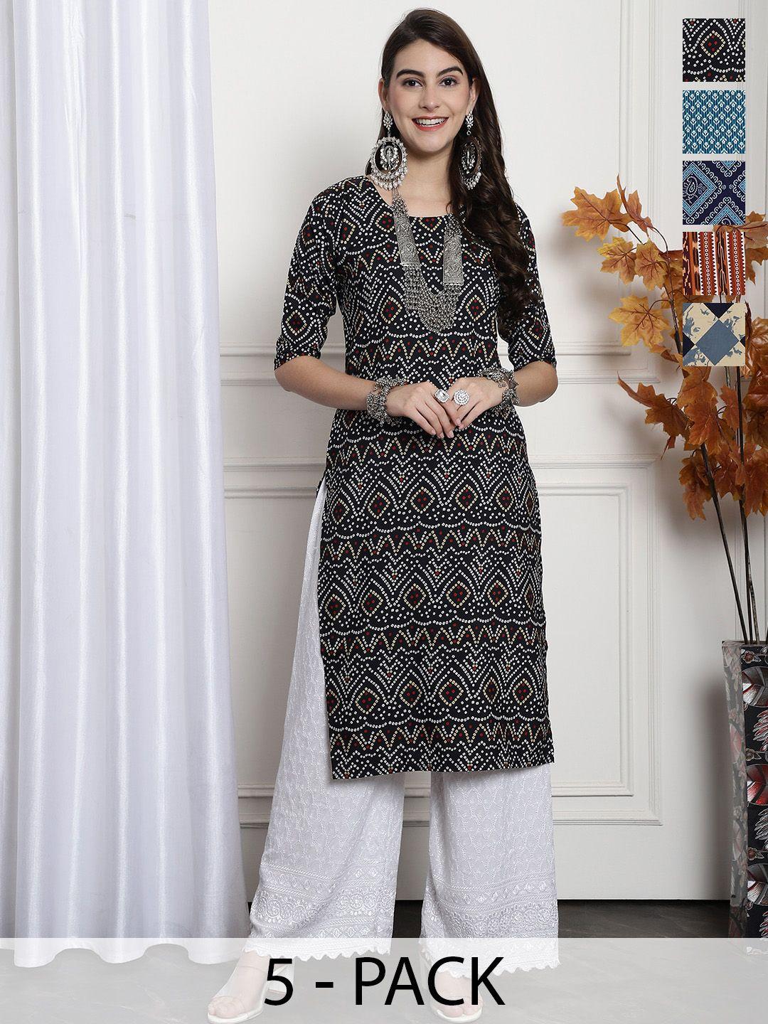 7threads selection of 5 ethnic motifs printed crepe kurtas