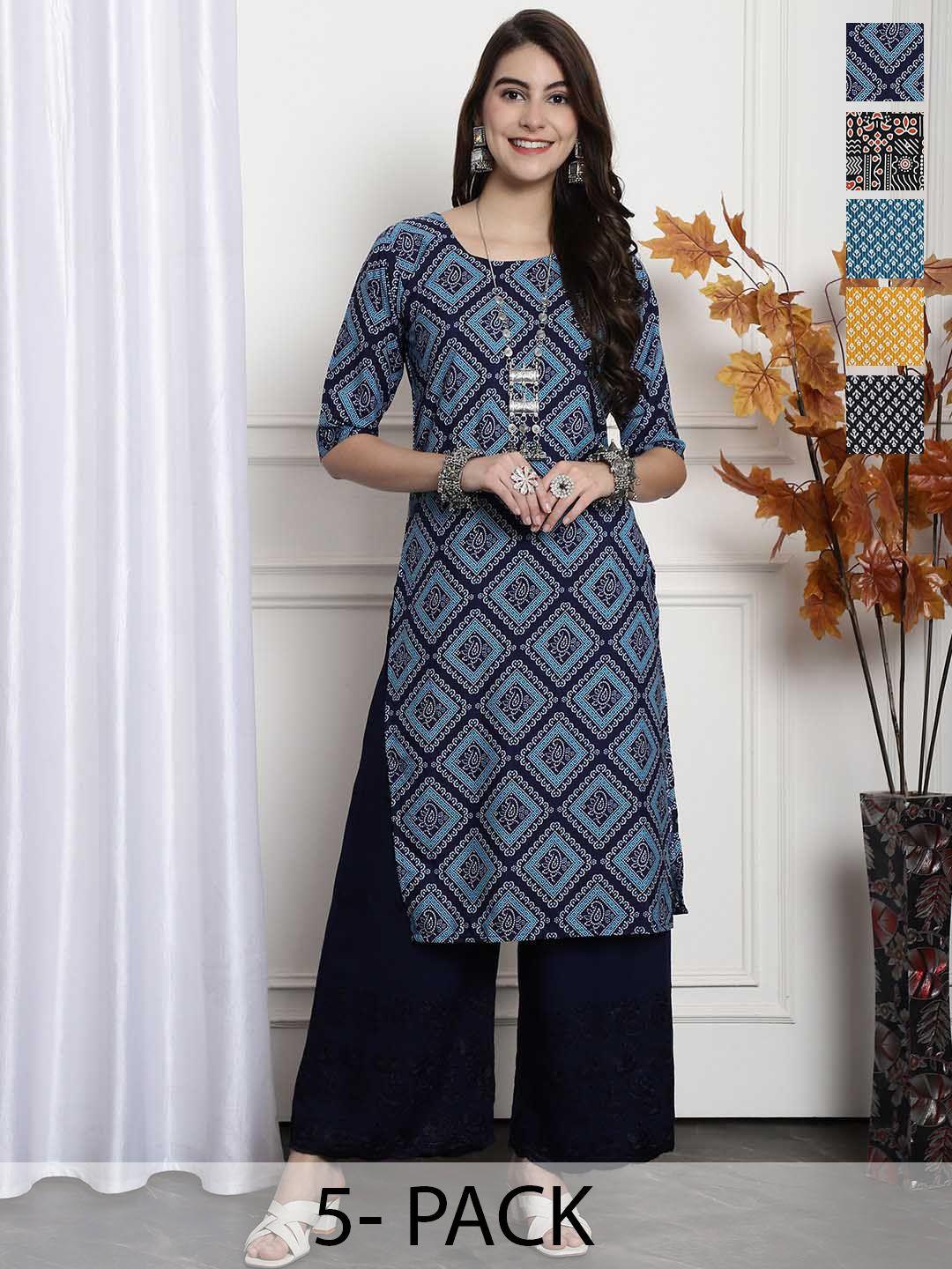 7threads selection of 5 ethnic motifs printed straight kurta