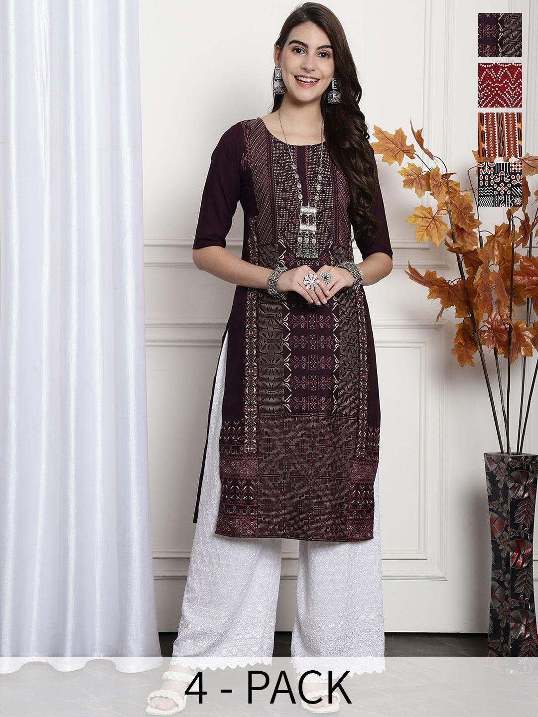 7threads selection of 5 ethnic motifs printed straight kurta