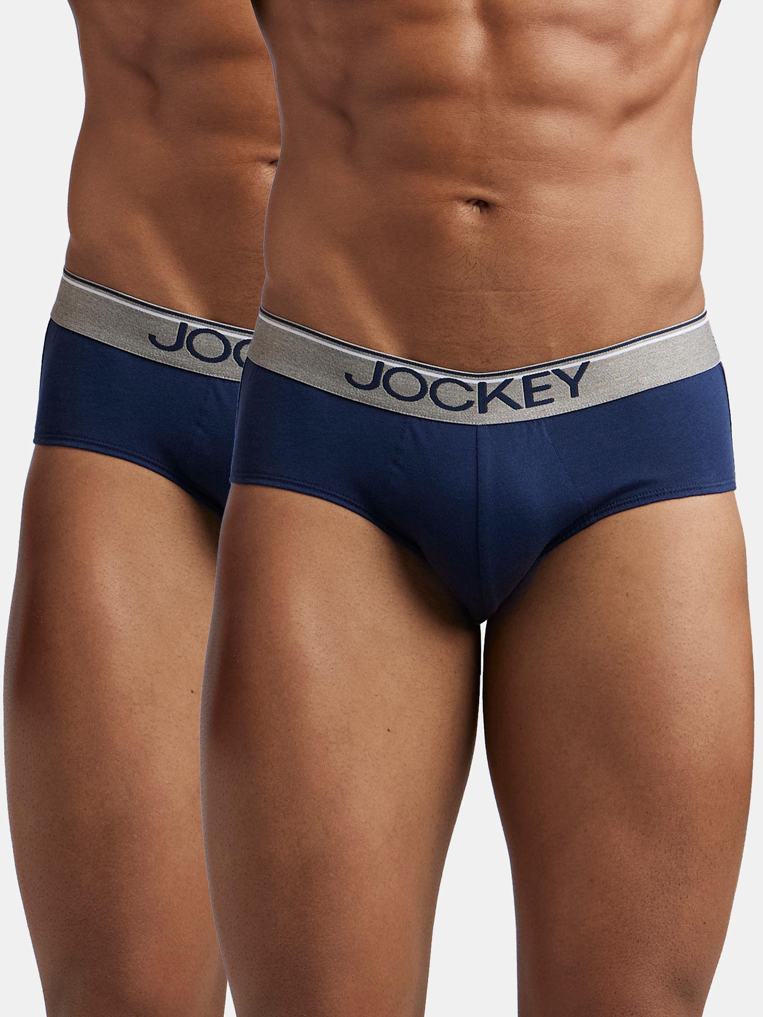 8037 men cotton solid brief with ultrasoft waistband - navy blue (pack of 2)