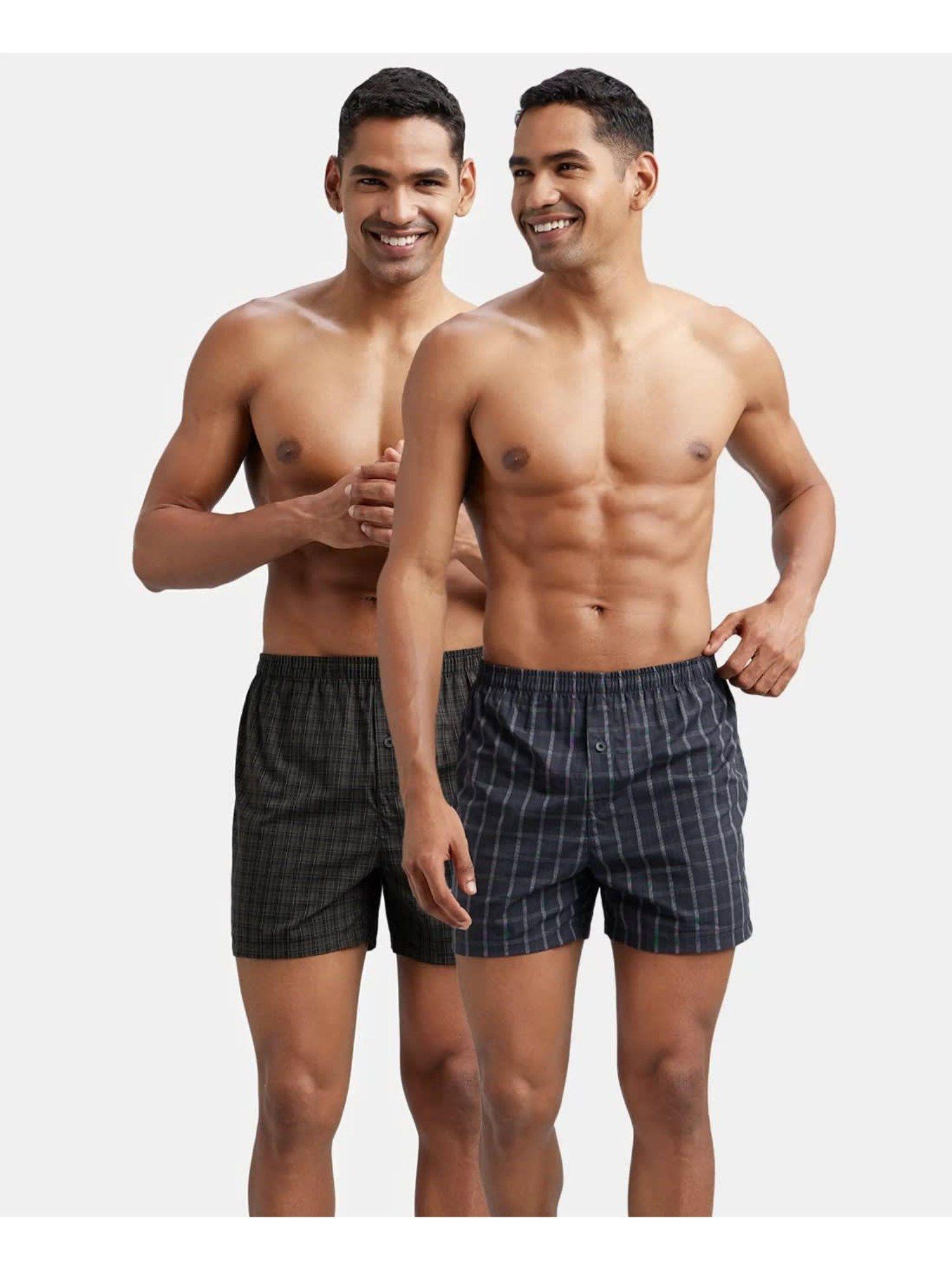 8222 men super combed cotton inner checks boxers - deep olive & grey (pack of 2)