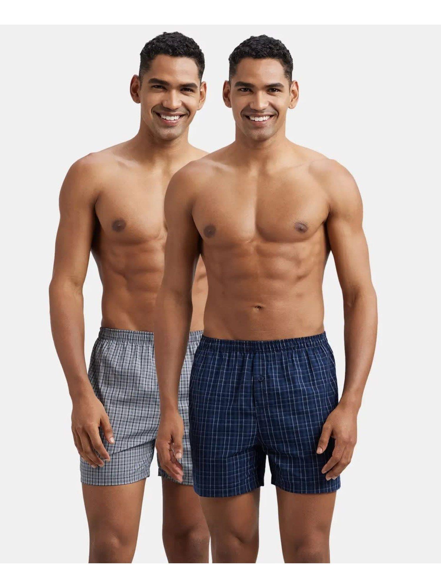 8222 men super combed cotton inner checks boxers - grey & navy blue (pack of 2)