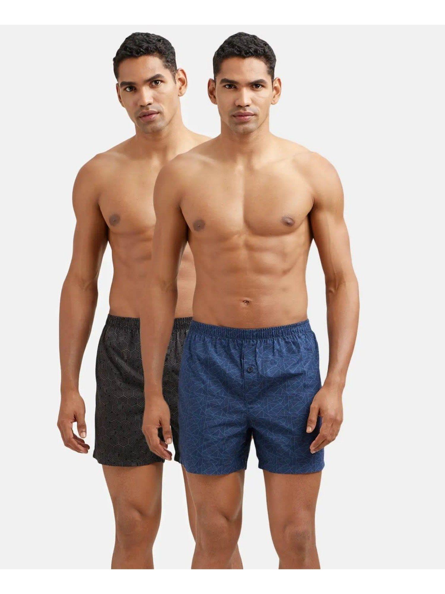 8222 men super combed cotton inner printed boxers - black & navy blue (pack of 2)
