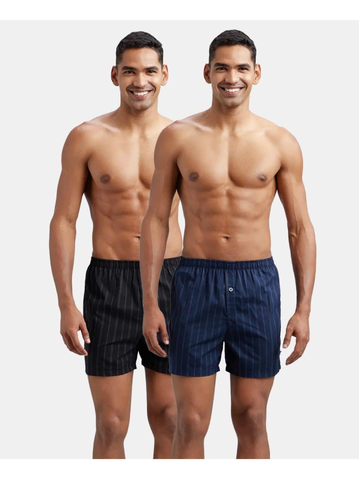 8222 men super combed striped cotton inner boxers - navy blue & black (pack of 2)