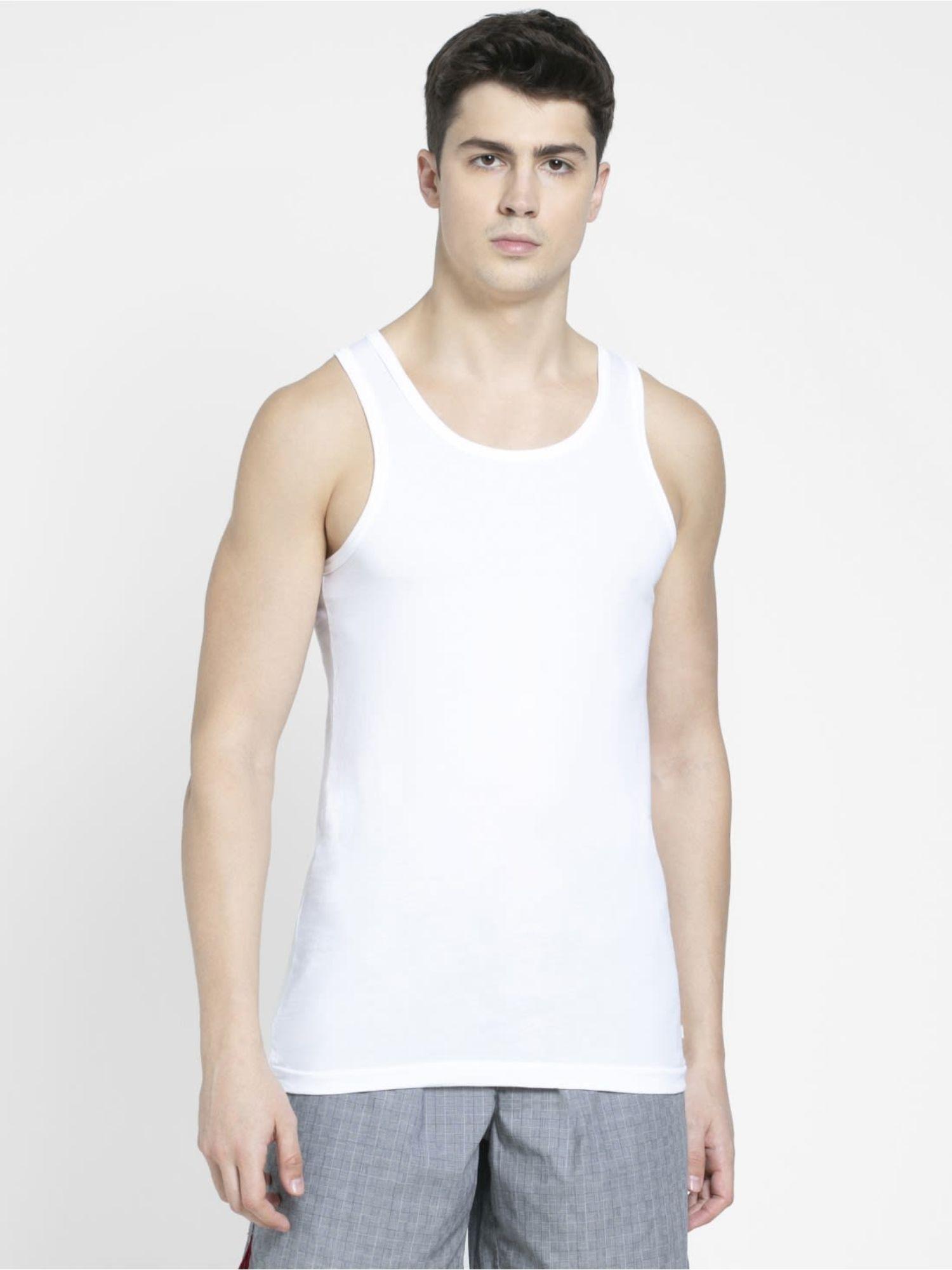 8820 mens super combed cotton sleeveless vest with extended length white