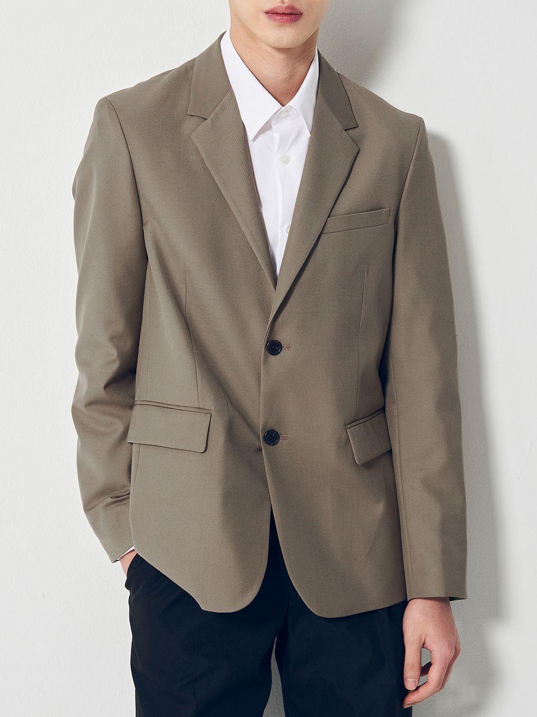8seconds men taupe solid regular fit casual blazer