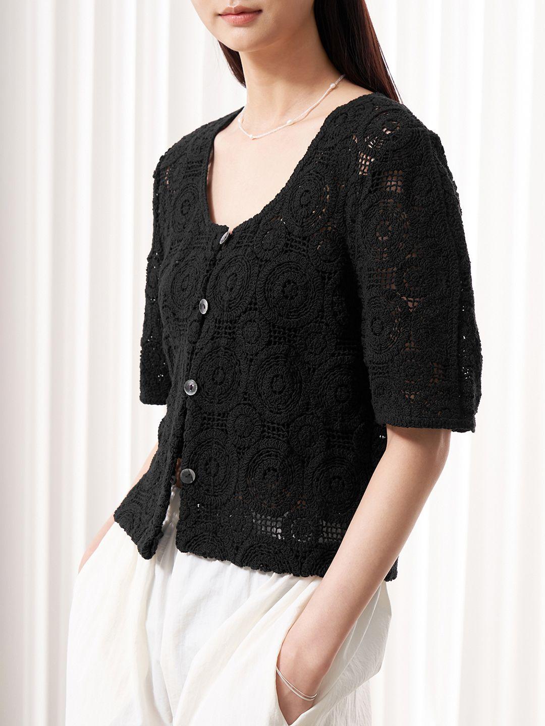 8seconds black floral lace insert top