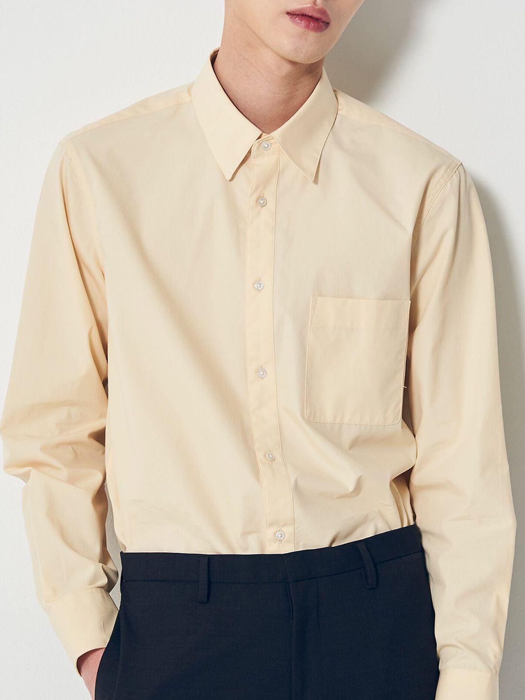 8seconds men beige solid cotton casual shirt