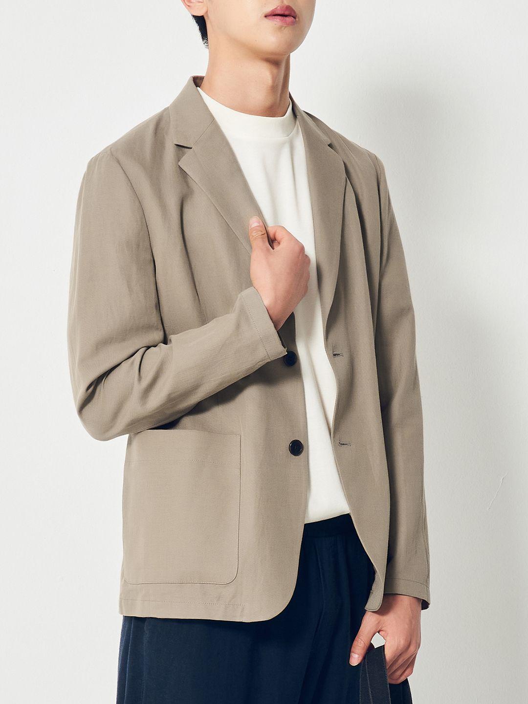 8seconds men beige solid regular fit casual blazer