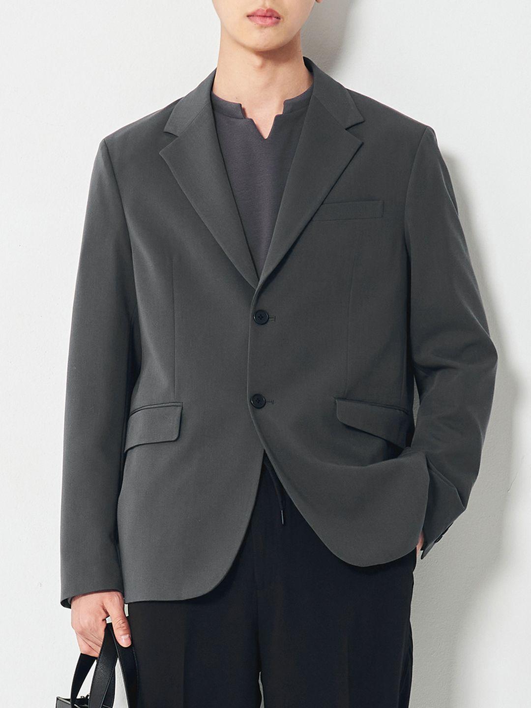 8seconds men charcoal grey solid single-breasted blazer