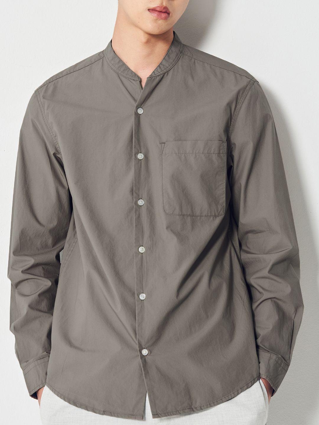 8seconds men grey solid pure cotton casual shirt