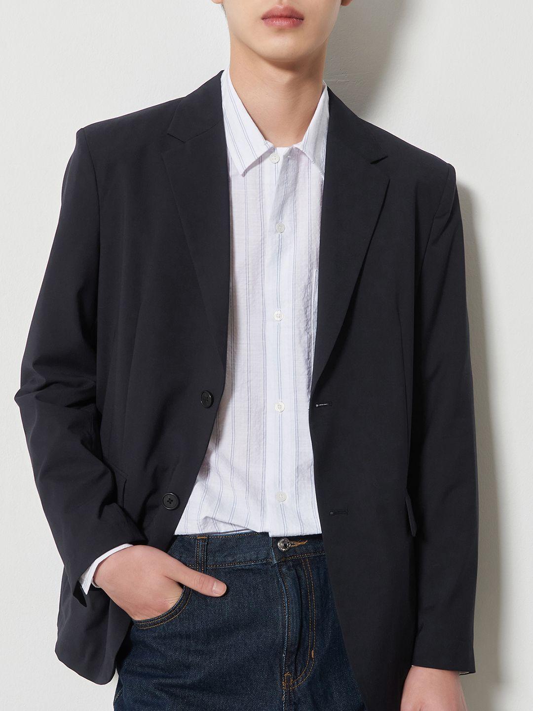 8seconds men navy blue solid stretch light regular fit casual blazer