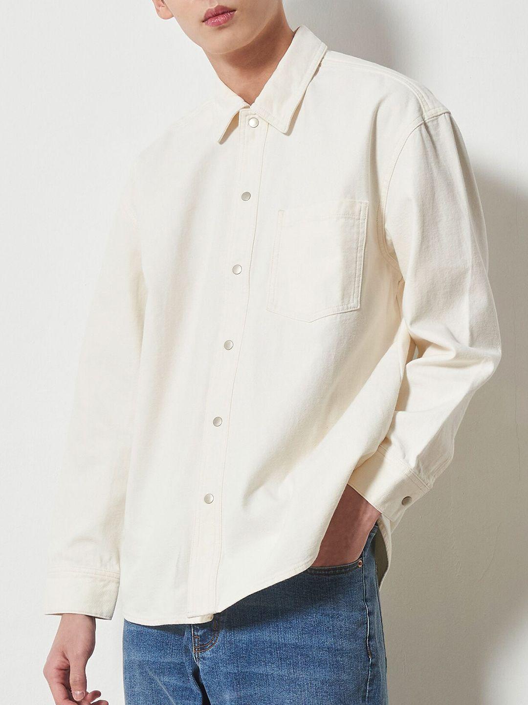 8seconds men white solid pure cotton casual shirt