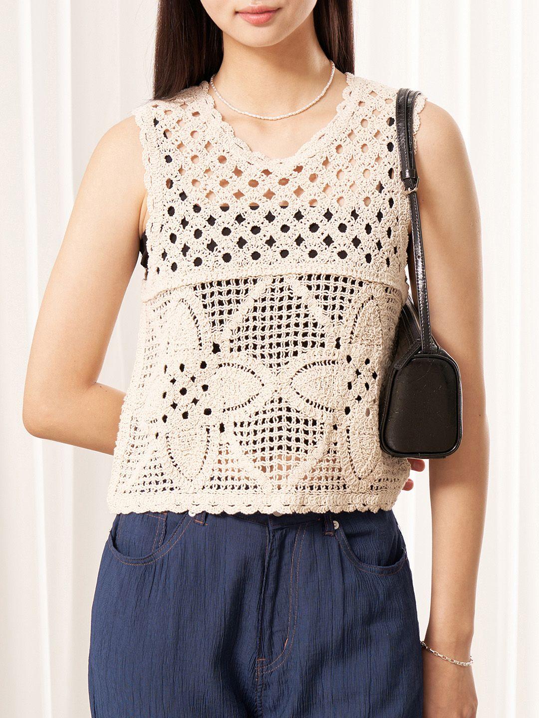 8seconds women beige crochet top