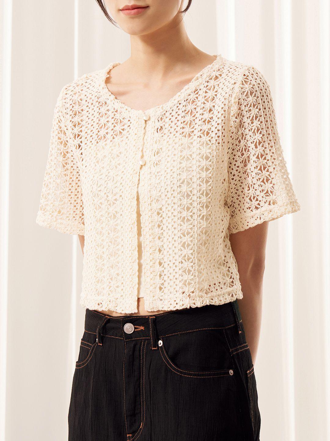 8seconds women beige lace top