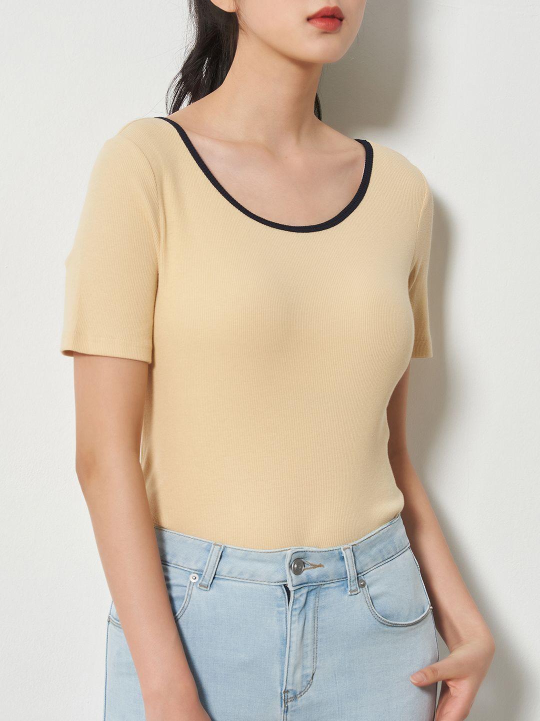 8seconds women beige ribbed t-shirt