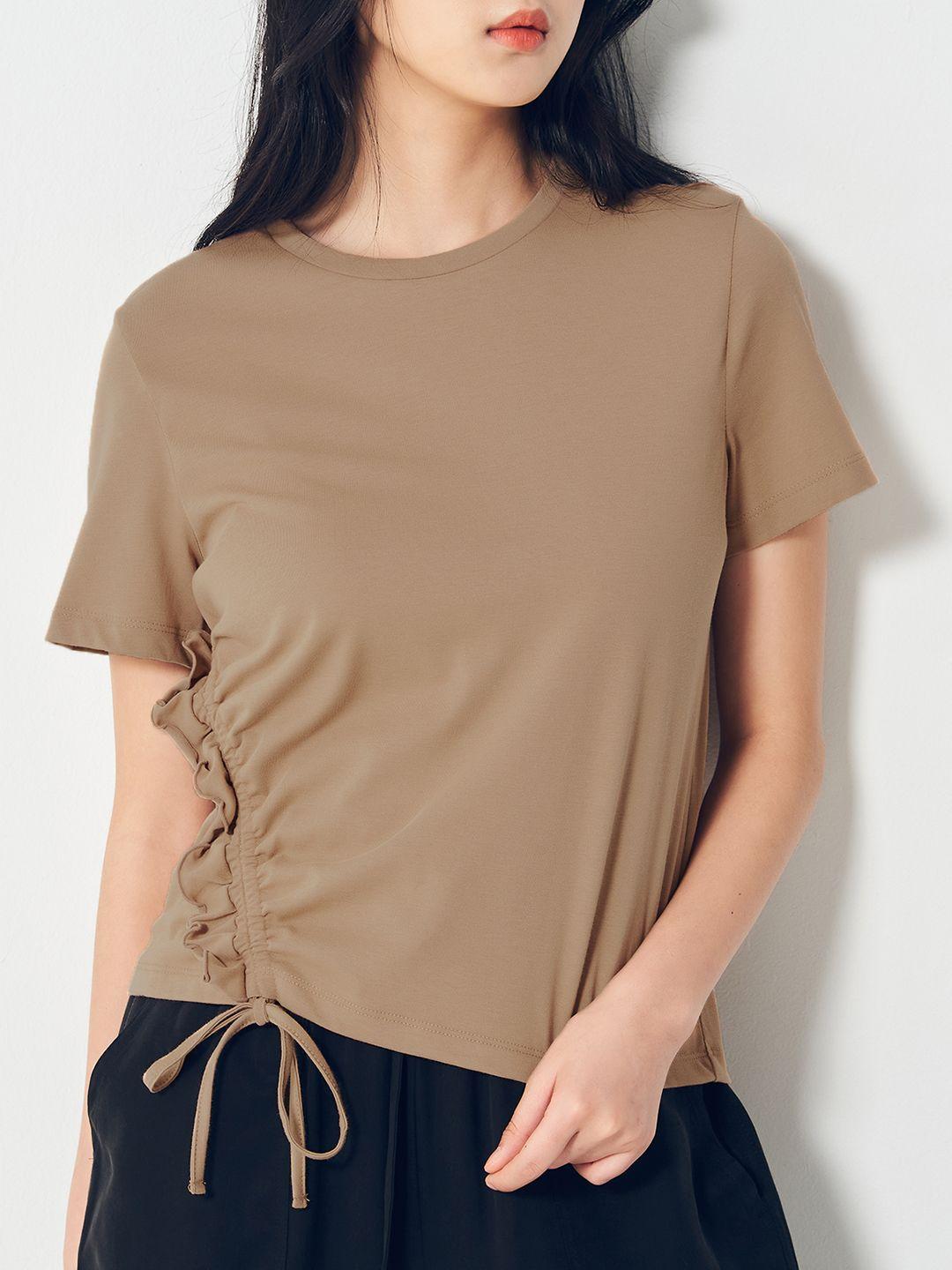 8seconds women brown solid ruched top