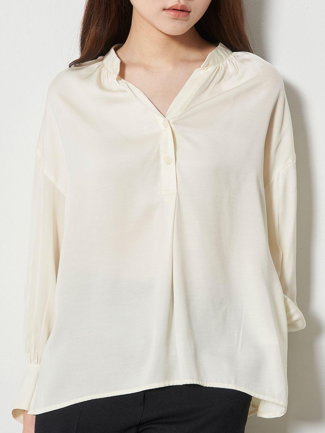 8seconds women cream-coloured solid casual shirt