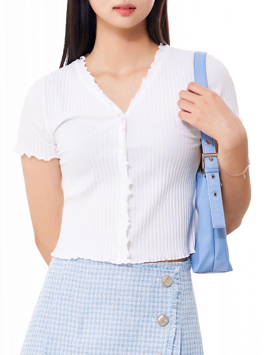 8seconds women white ribbed shirt style crop top