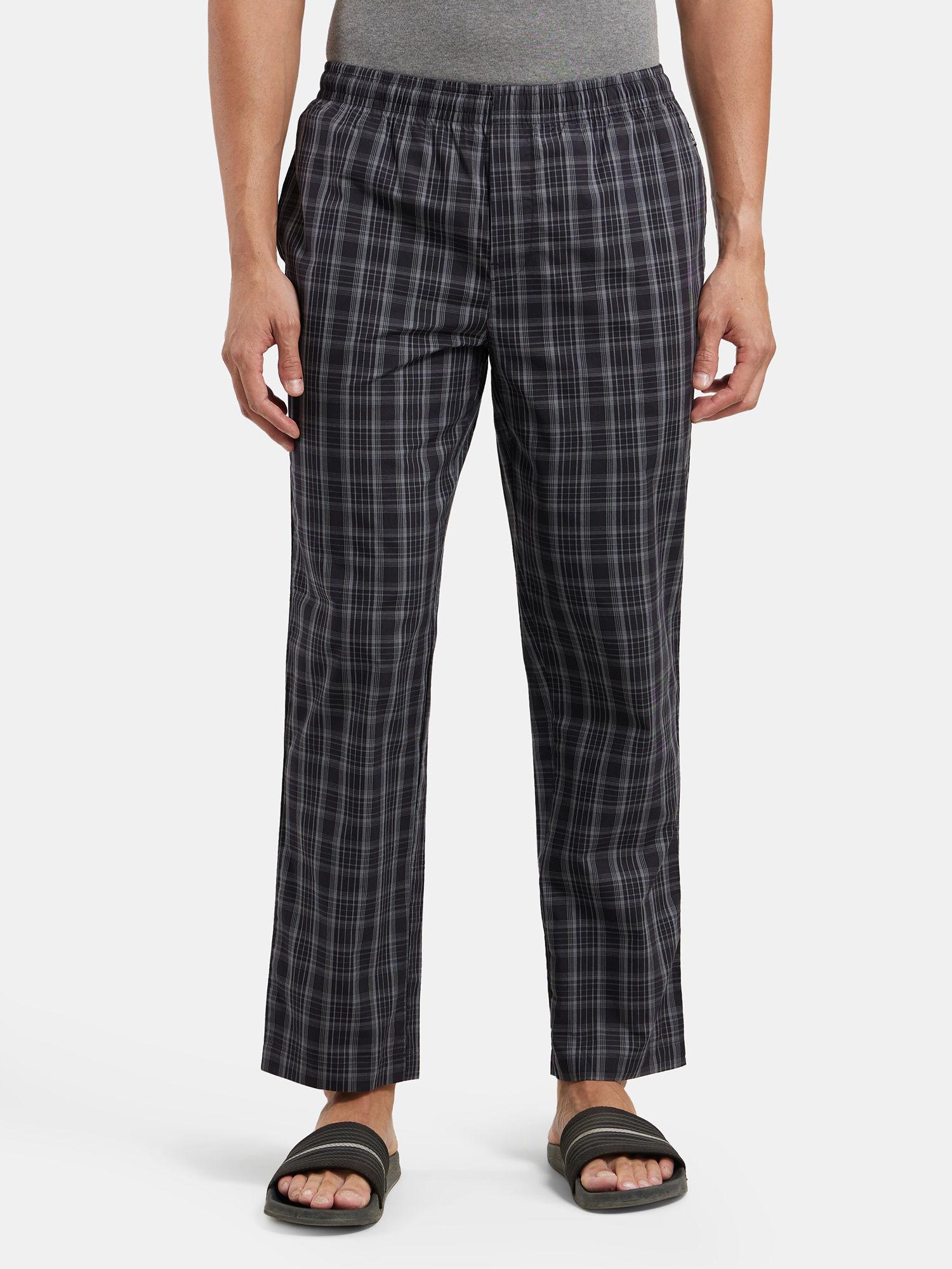 9009 mens super combed cotton satin regular fit checkered pyjama-black