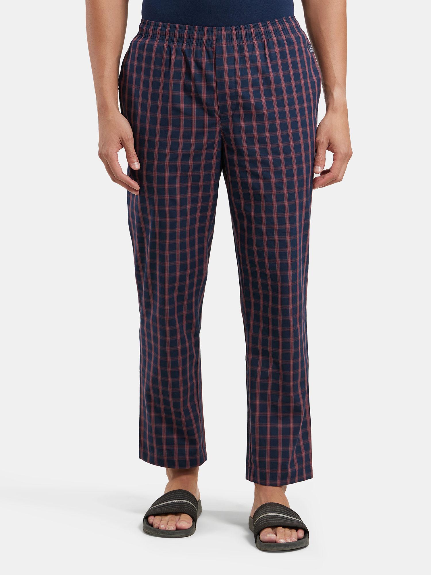9009 mens super combed cotton satin regular fit checkered pyjama-navy