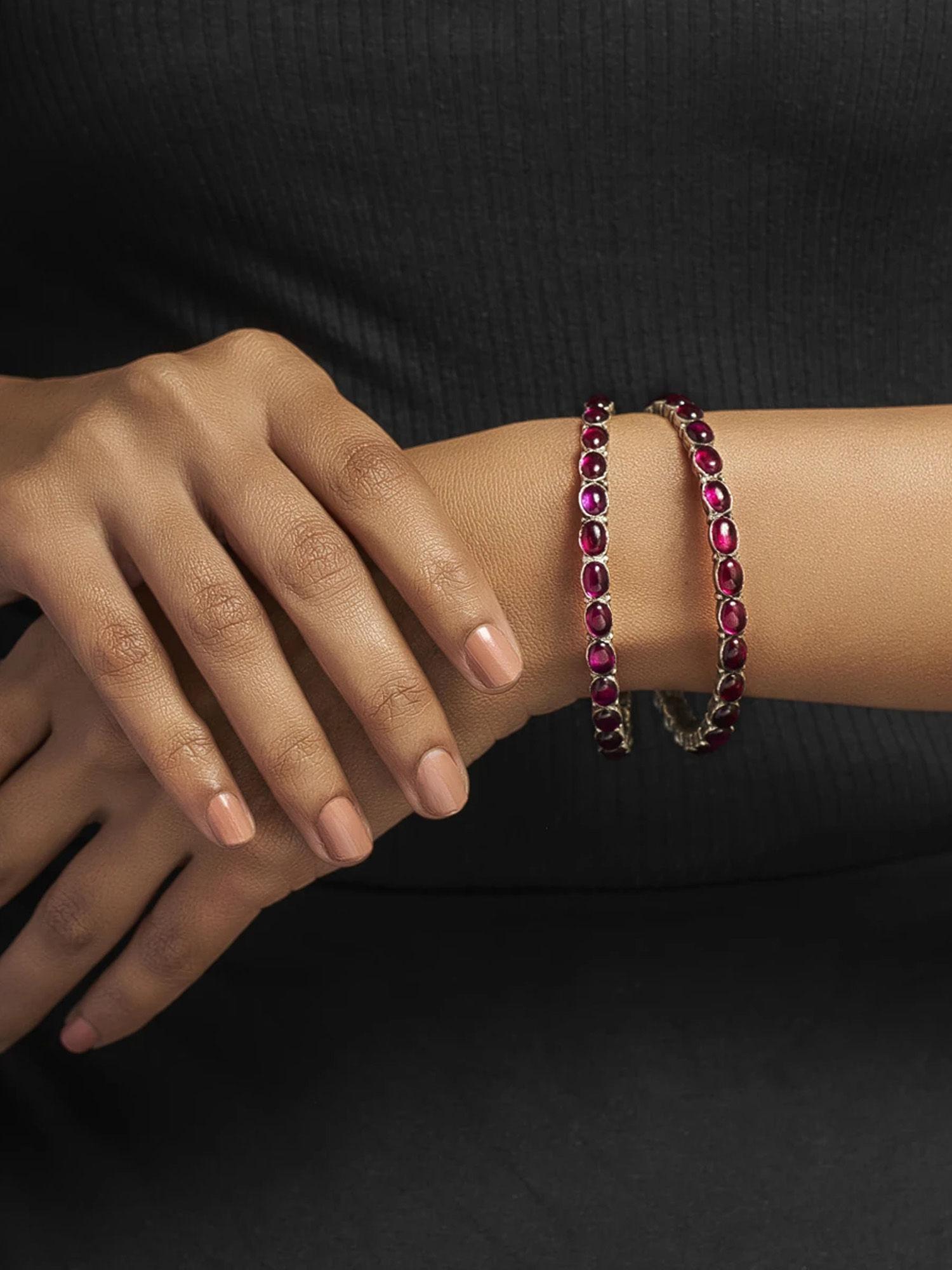 92.5 silver oxidised rocky red bangles with red spinel stone
