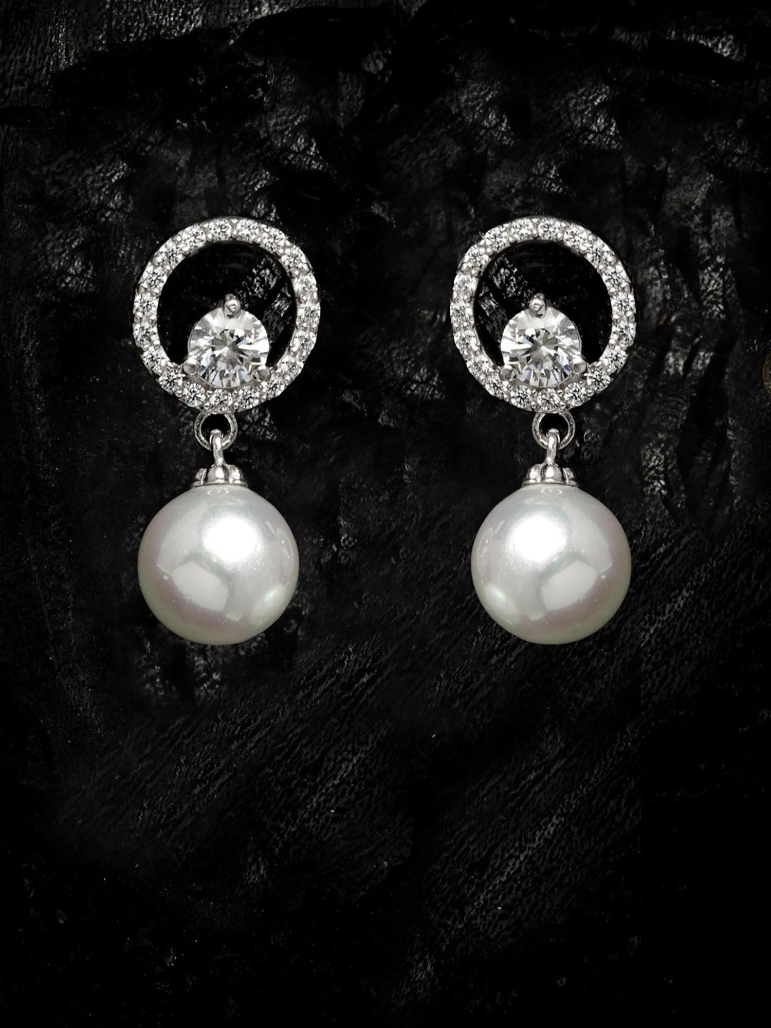 92.5 sterling silver swiss zirconia pearl earrings gift for women and girls
