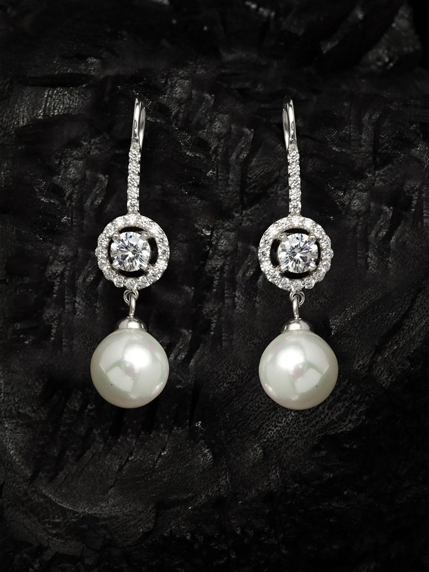 92.5 sterling silver swiss zirconia pearl earrings gift for women and girls