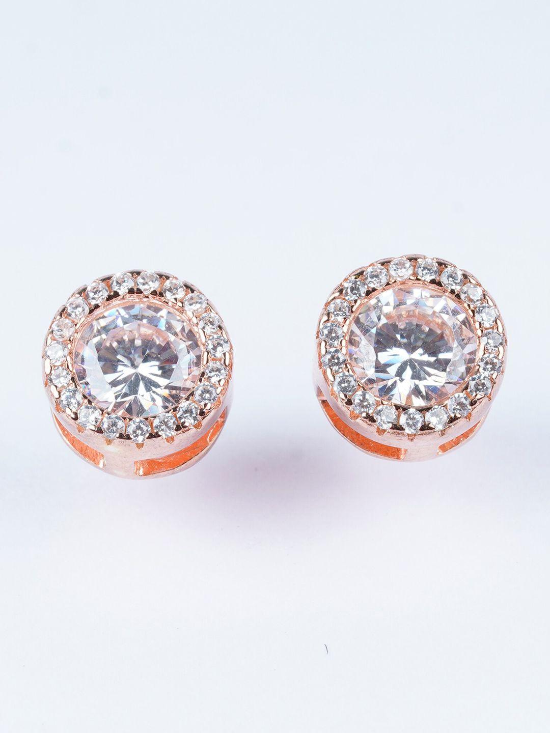 925 siller 92.5 pure silver rose gold zircon studded circular studs earrings