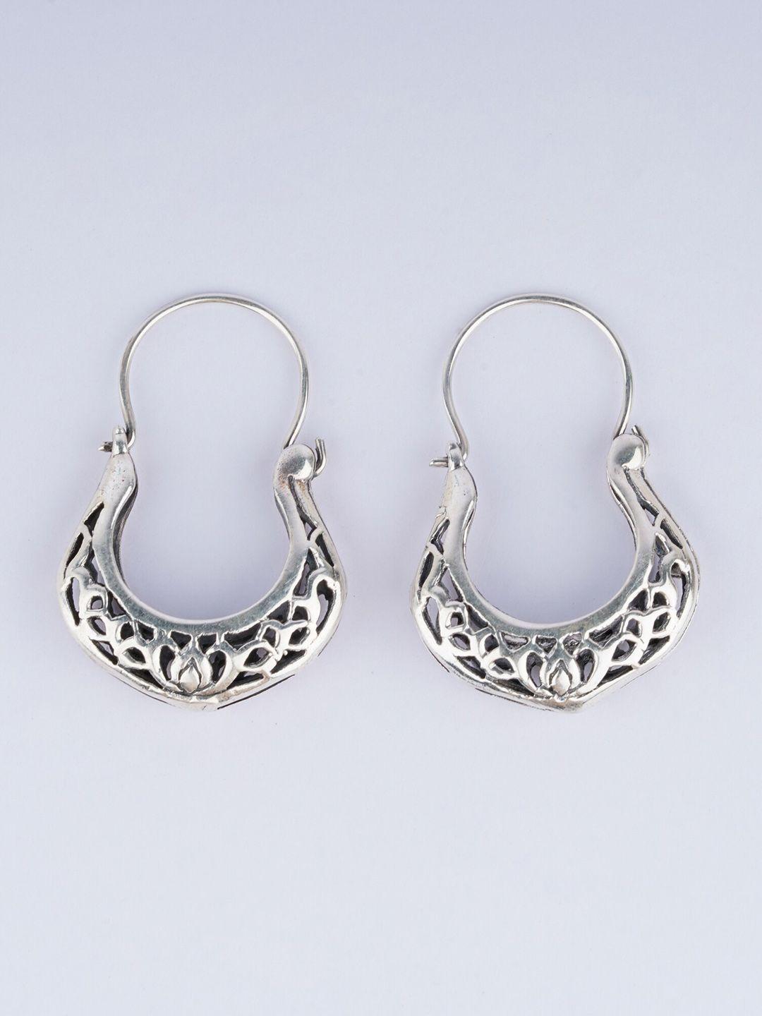 925 siller rhodium-plated contemporary oxidised hoop earrings