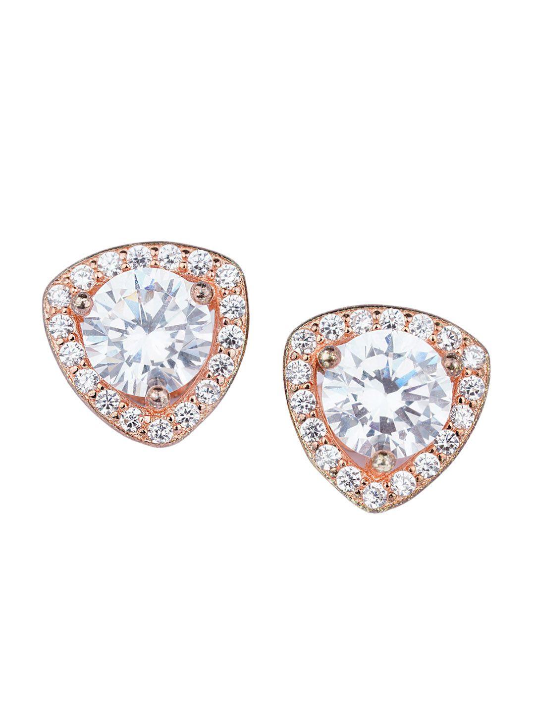 925 siller sterling silver rose gold-plated zircon studded contemporary studs earrings