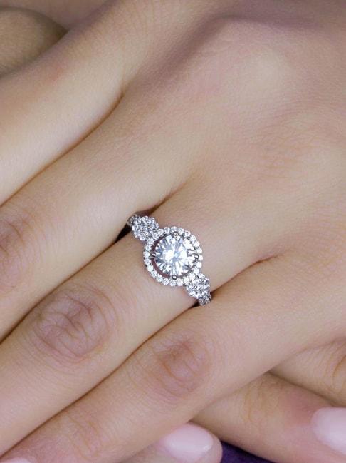 925 silver 1 carat american diamond classic halo engagement ring for women & girls