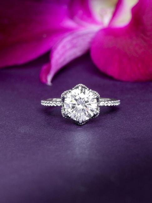 925 silver 5 carat american diamond finger solitaire flower ring gift for women & girls