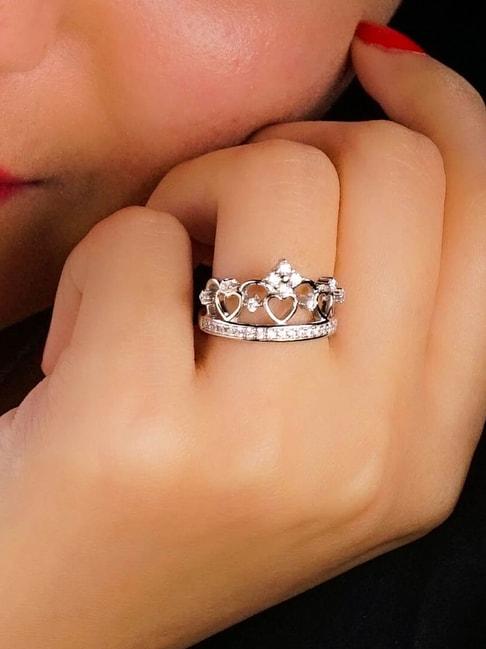 925 silver aaa grade american diamond princess tiara crown ring for women & girls
