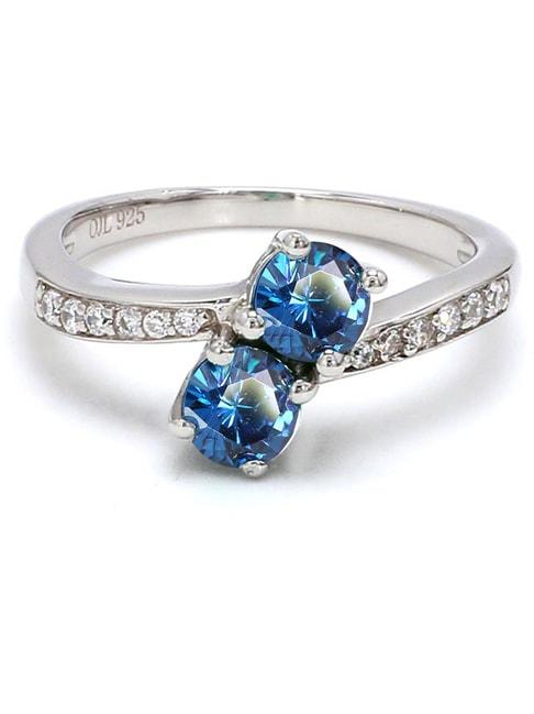 925 silver blue sapphire and american diamond bypass engagement ring for women & girls