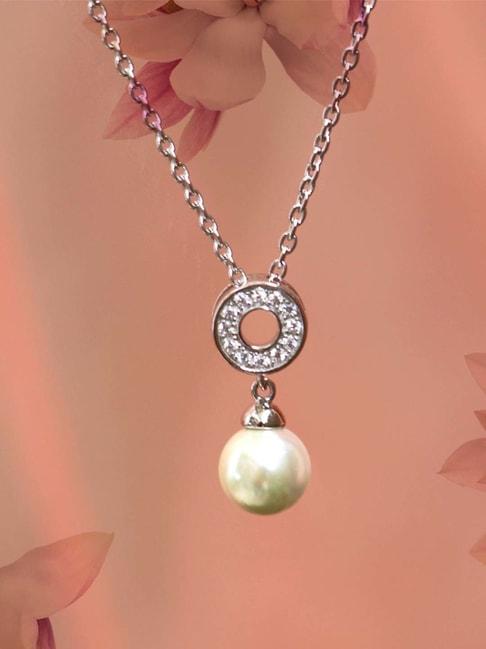 925 silver freshwater pearl drop love circle pendant with 18-inch chain for women & girls
