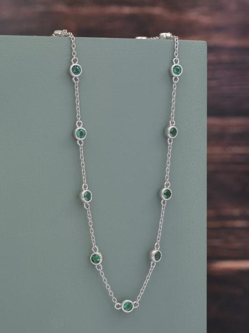925 silver green emerald station solitaire 18-inch necklace for women & girls