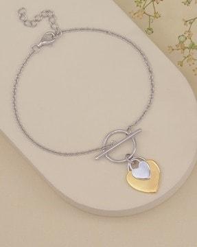 925 sterling silver adjustable heart charm toggle bracelet