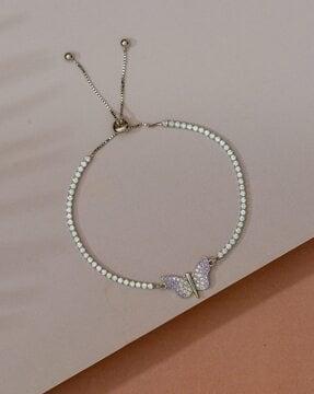 925 sterling silver american diamond adjustable butterfly bracelet