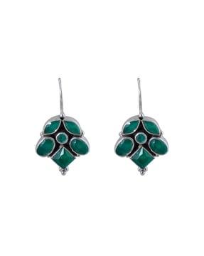 925 sterling silver emerald stone drop earrings
