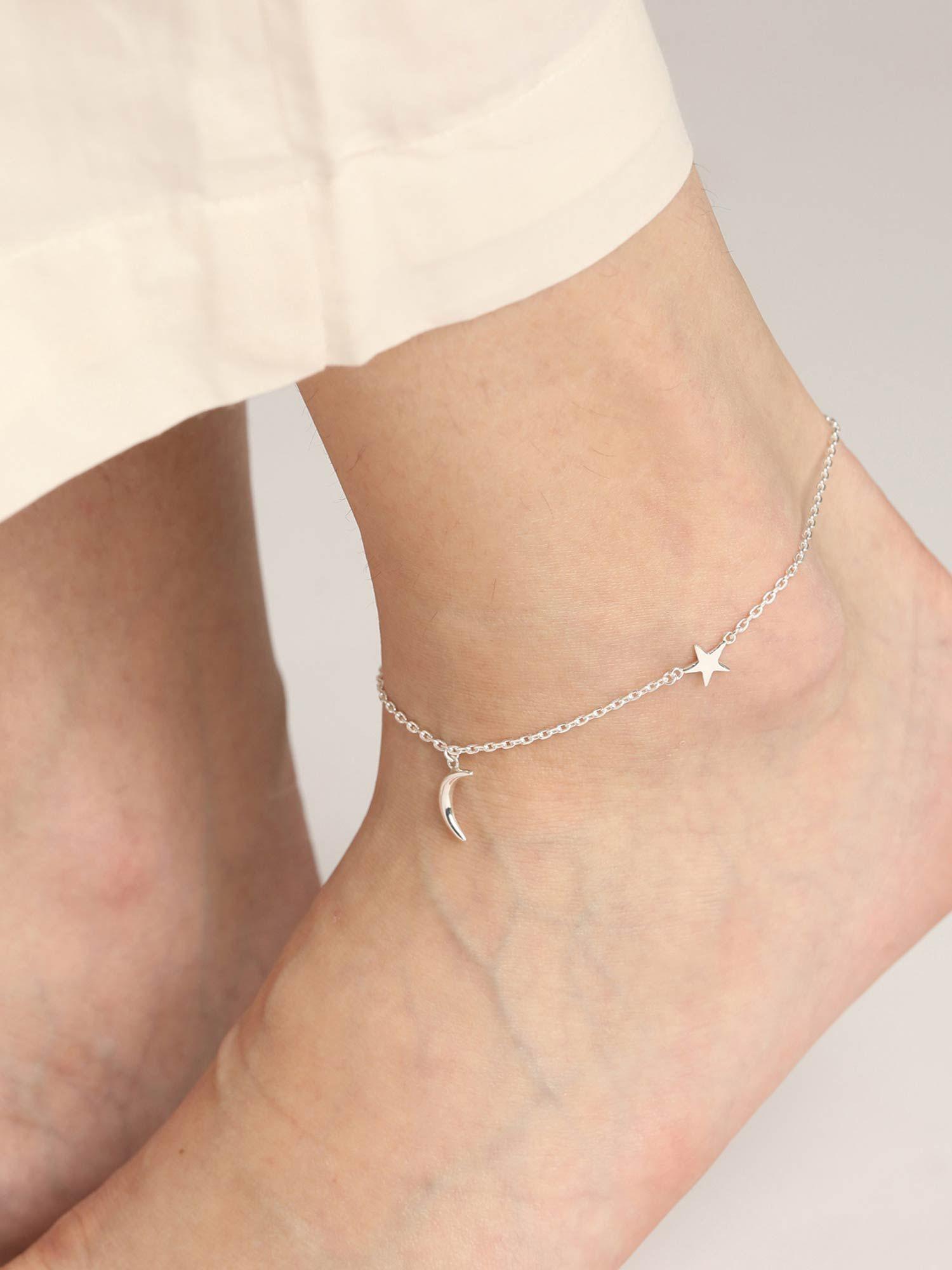 925 sterling silver minimal adjustable chain anklet payal single for women and girls
