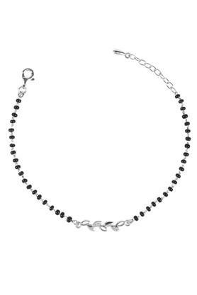 925 sterling silver rhodium plated black beads leaf hand mangalsutra bracelet