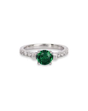 925 sterling silver round green emerald american diamond ring