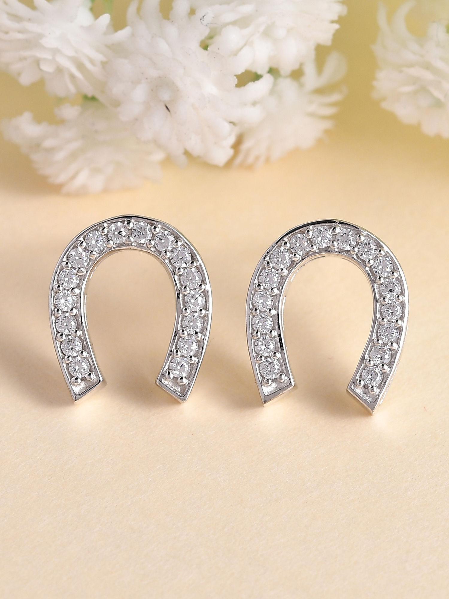 925 american diamonds lucky horseshoe studs earrings for women