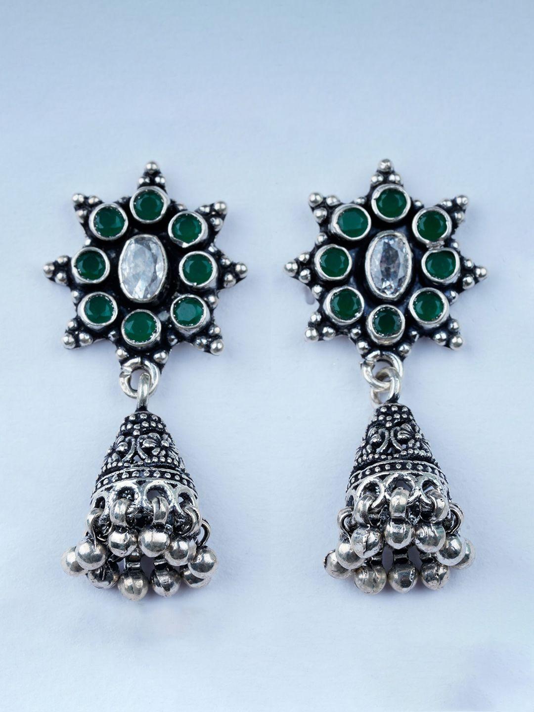 925 siller rhodium-plated stones-studded contemporary jhumkas