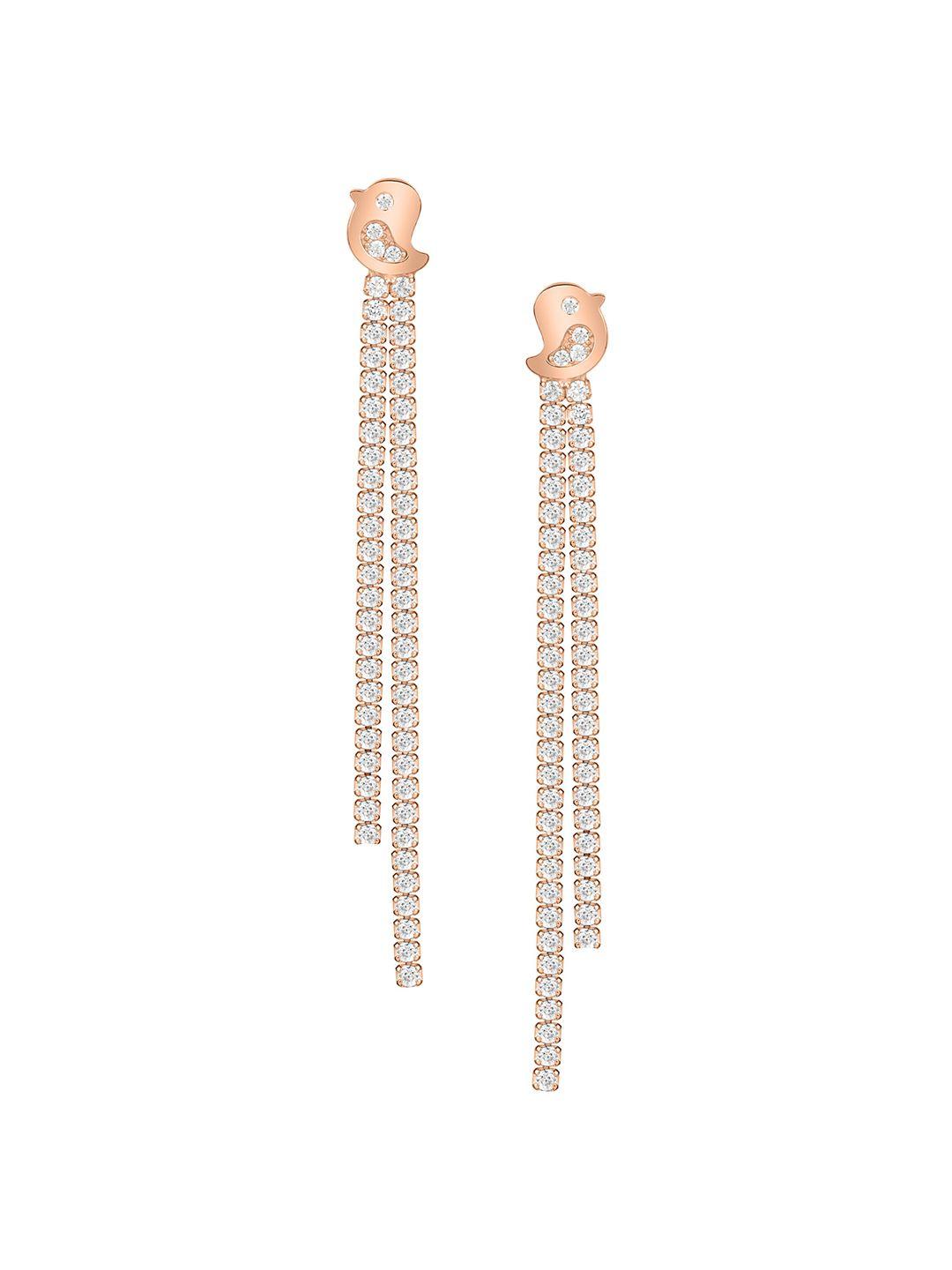 925 siller rhodium-plated zircon studded 925 pure silver tasselled drop earrings