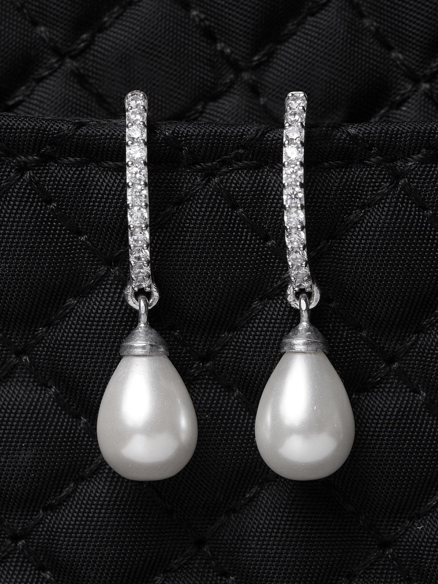 925 silver classic pearl earrings rhodium plated swiss zirconia gift for women and girls