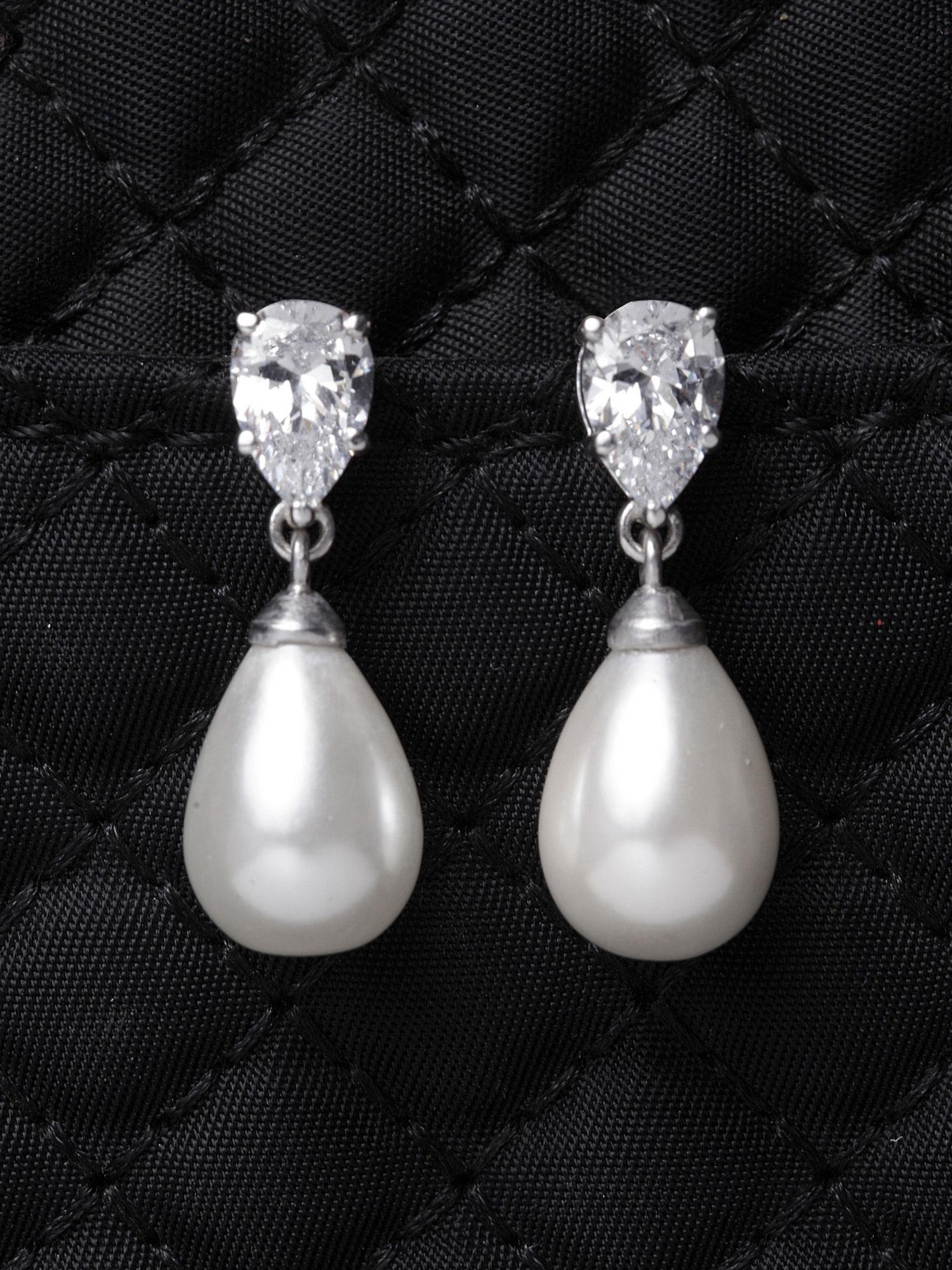 925 silver pearl pear earrings rhodium plated swiss zirconia gift for women and girls