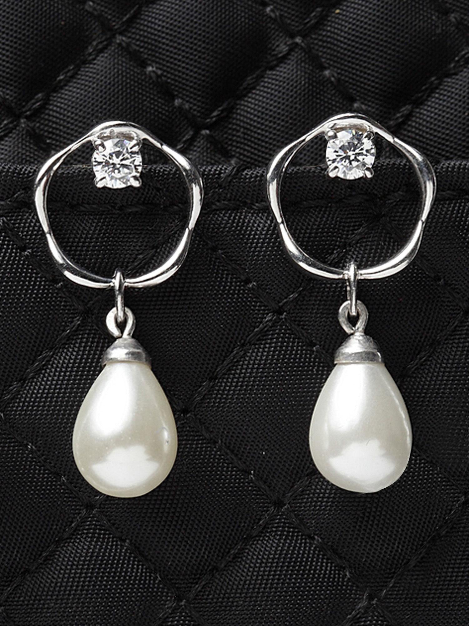 925 silver pearl sara earrings rhodium plated swiss zirconia gift for women and girls